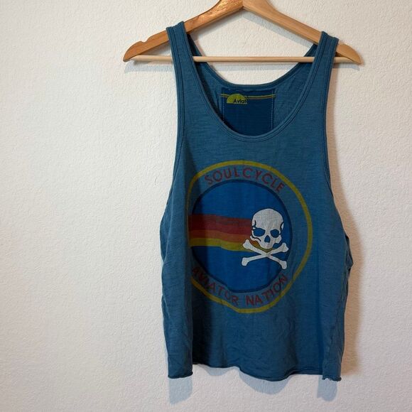 Aviator Nation x Soul Cycle Blue Sleeveless Racerback Tank Top Womens Size Large - Picture 2 of 6